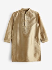 Gold Regular Length Embroidered Boys Kurta (3-16yrs) - Image 6 of 8