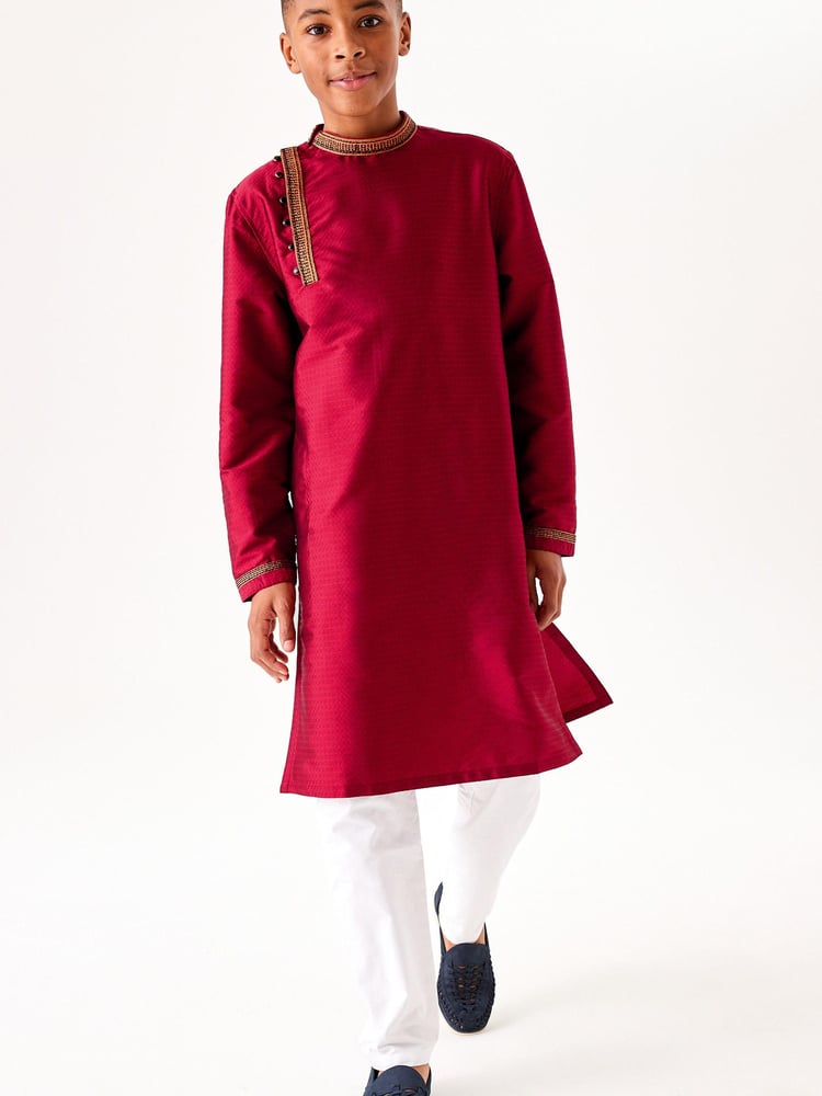 Red Regular Length Embroidered Boys Kurta (3-16yrs) - Image 1 of 10 Red Regular Length Embroidered Boys Kurta (3-16yrs) - Image 1 of 10