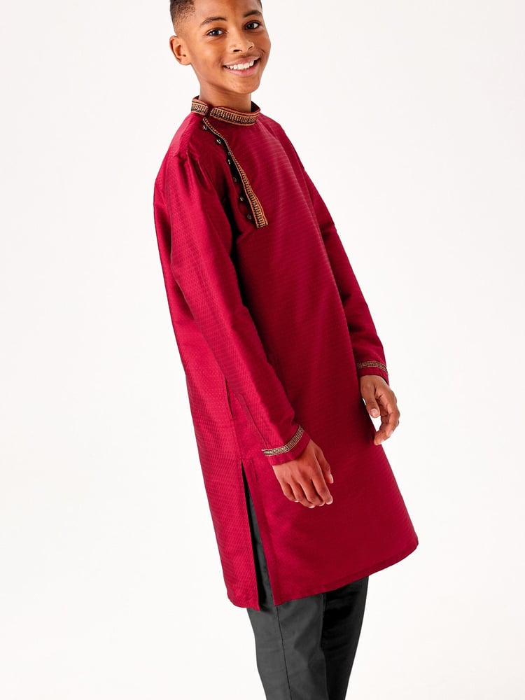 Red Regular Length Embroidered Boys Kurta (3-16yrs) - Image 2 of 10 Red Regular Length Embroidered Boys Kurta (3-16yrs) - Image 2 of 10