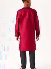 Red Regular Length Embroidered Boys Kurta (3-16yrs) - Image 3 of 10