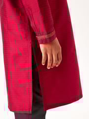 Red Regular Length Embroidered Boys Kurta (3-16yrs) - Image 5 of 10