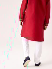 Red Regular Length Embroidered Boys Kurta (3-16yrs) - Image 6 of 10