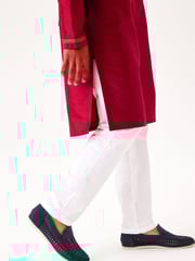 Red Regular Length Embroidered Boys Kurta (3-16yrs) - Image 7 of 10