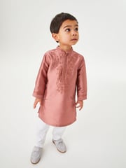 Pink Regular Length Embroidered Boys Kurta (3mths-7yrs) - Image 1 of 6