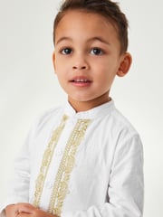 White/Gold Regular Length Embroidered Boys Kurta (3mths-7yrs) - Image 5 of 8