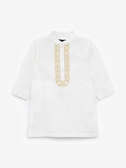 White/Gold Regular Length Embroidered Boys Kurta (3mths-7yrs) - Image 6 of 8
