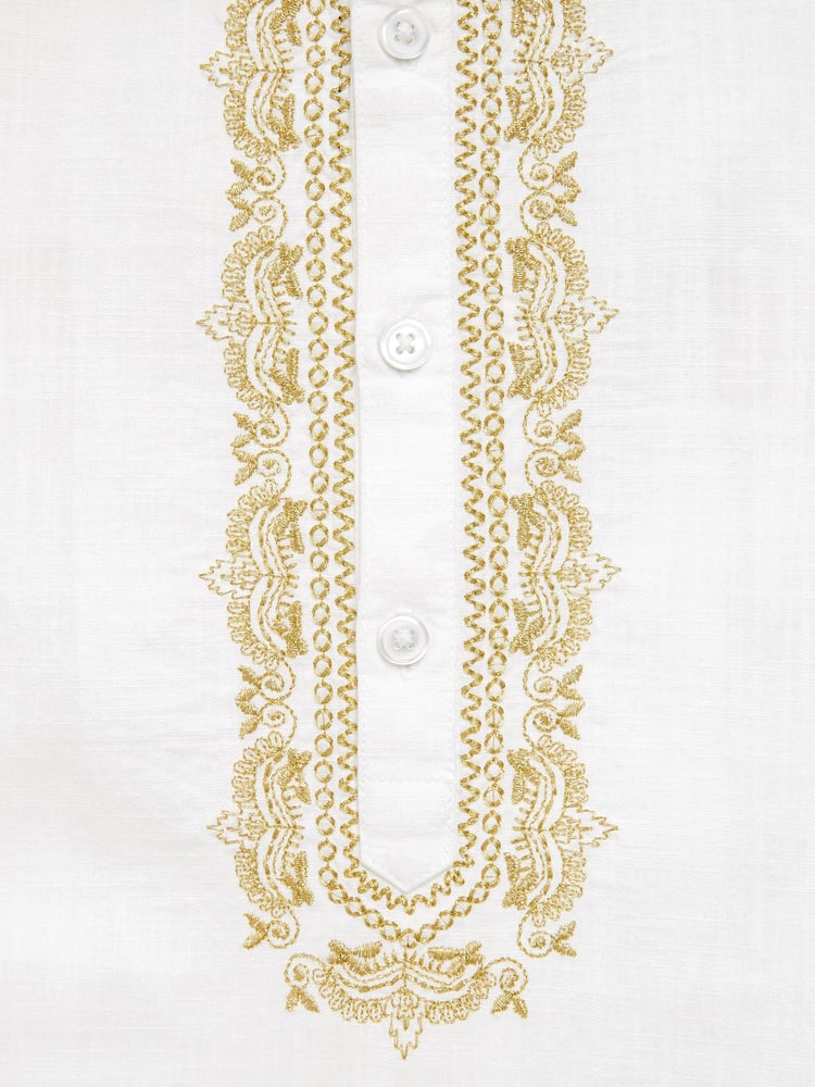 White/Gold Regular Length Embroidered Boys Kurta (3mths-7yrs) - Image 8 of 8