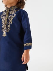 Blue/Gold Regular Length Embroidered Boys Kurta (3mths-7yrs) - Image 3 of 7