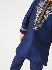 Blue/Gold Regular Length Embroidered Boys Kurta (3mths-7yrs) - Image 4 of 7