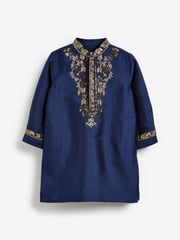 Blue/Gold Regular Length Embroidered Boys Kurta (3mths-7yrs) - Image 5 of 7