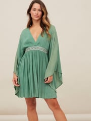 NKN Nekane Olia Wide Sleeve Green Mini Dress - Image 1 of 4