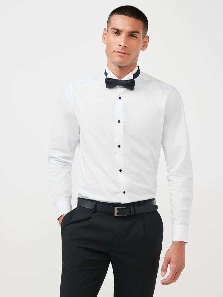 White Slim Fit Single Cuff Dress Shirt and Bow Tie Set - Image 1 of 6