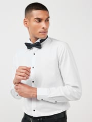 White Slim Fit Single Cuff Dress Shirt and Bow Tie Set - Image 4 of 6