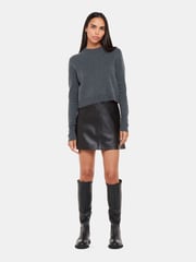 Whistles Black Leather A-Line Skirt - Image 2 of 4