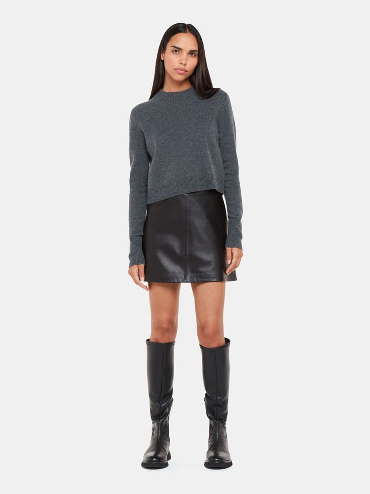 Whistles Black Leather A-Line Skirt - Image 2 of 4