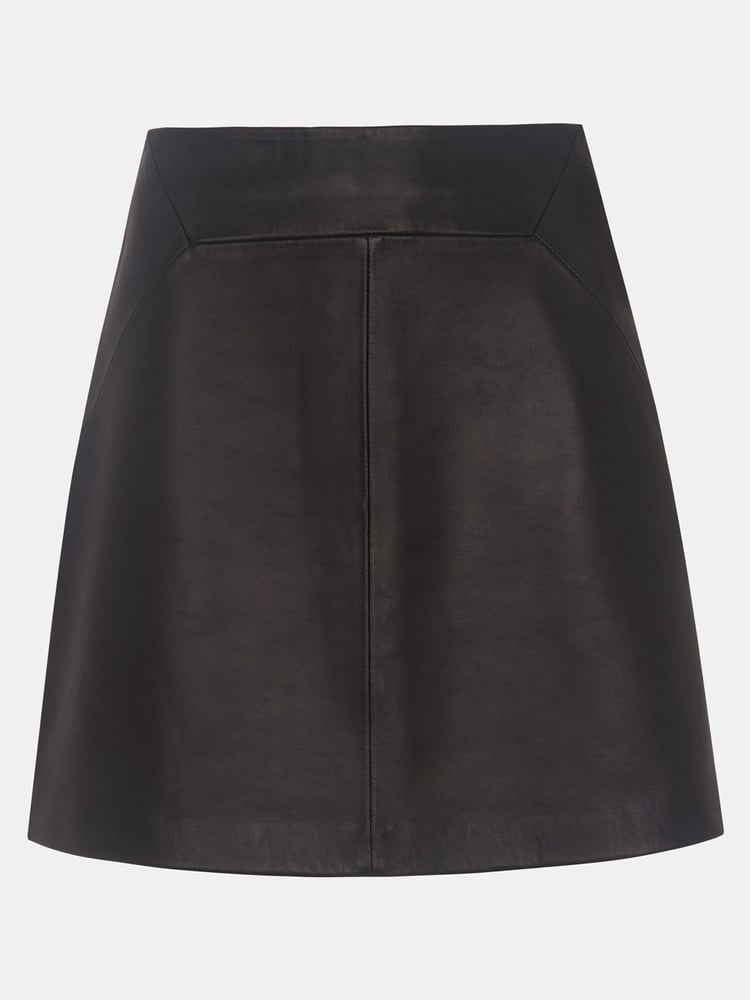 Whistles Black Leather A-Line Skirt - Image 4 of 4