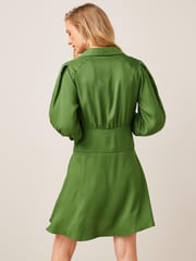 Olive Green Satin Jacquard Mini Dress - Image 3 of 5
