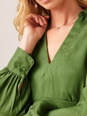 Olive Green Satin Jacquard Mini Dress - Image 4 of 5