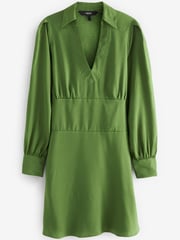 Olive Green Satin Jacquard Mini Dress - Image 5 of 5