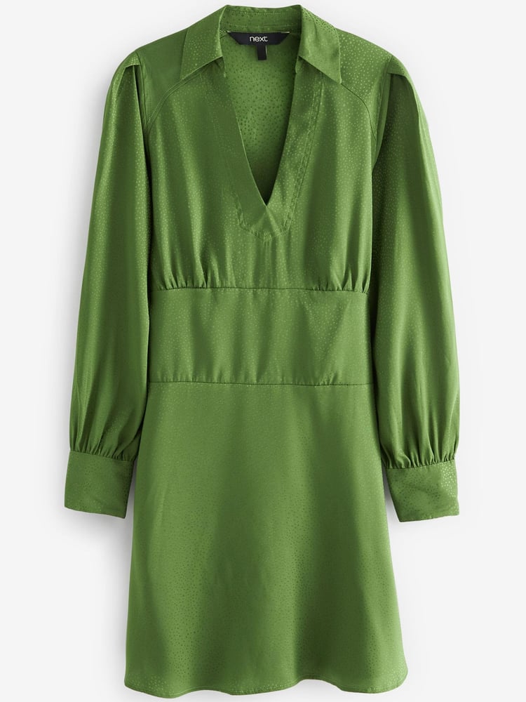 Olive Green Satin Jacquard Mini Dress - Image 5 of 5