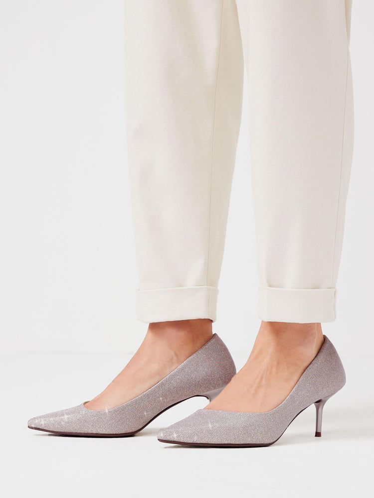Metallic Shimmer Regular/Wide Fit Forever Comfort® Asymmetric Kitten Court Shoes - Image 1 of 6