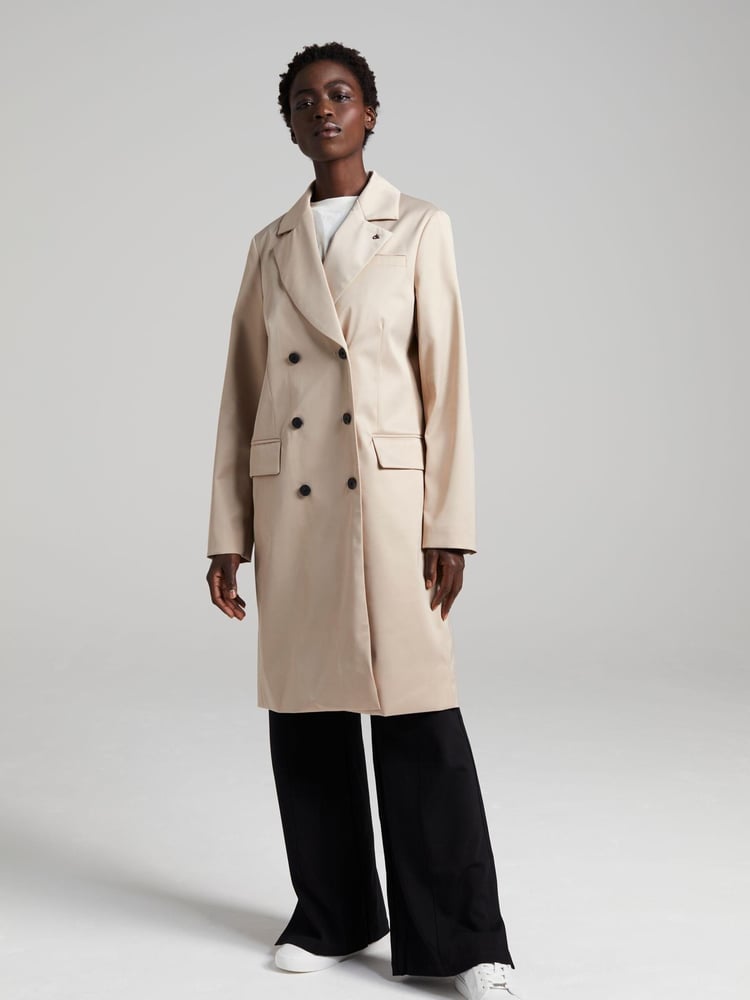 Calvin Klein Neutral Shine Sateen Crombie Coat - Image 1 of 3
