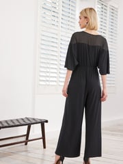 Black Woven Mix Short Sleeve Jumpsuit - Image 2 of 4