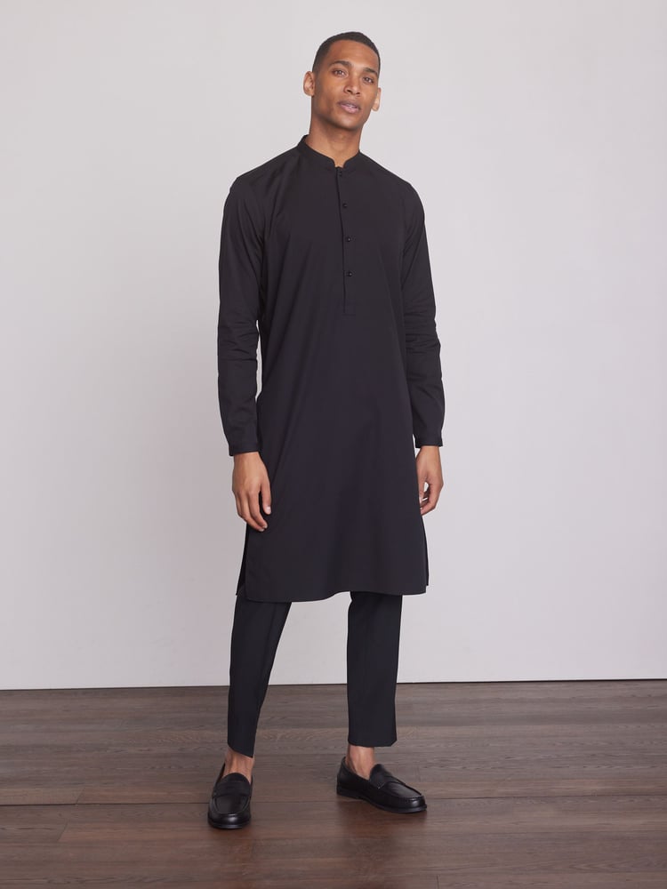 Black Regular Fit 100% Cotton Round Neck Kurta - Image 2 of 9 Black Regular Fit 100% Cotton Round Neck Kurta - Image 2 of 9
