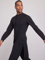 Black Regular Fit 100% Cotton Round Neck Kurta - Image 4 of 9