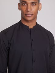 Black Regular Fit 100% Cotton Round Neck Kurta - Image 5 of 9