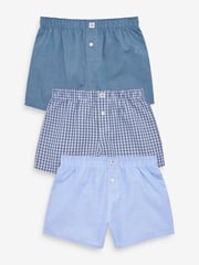 Blue 100% Cotton Woven Trunks 3 Pack (2-16yrs) - Image 1 of 5