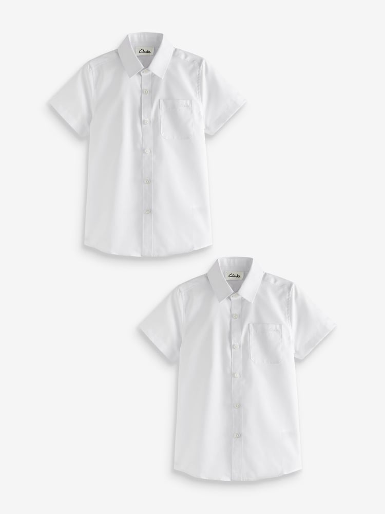 Clarks White Short Sleeve Clarks Boys School Shirts 2 Pack - Image 1 of 5