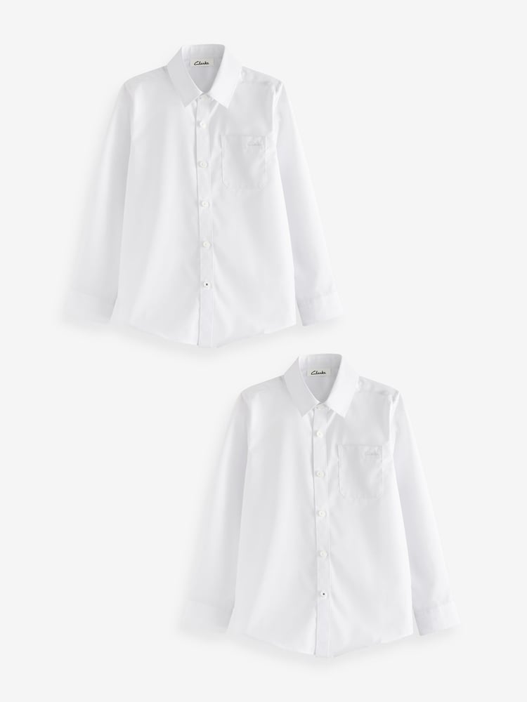 Clarks White Long Sleeve Clarks Boys School Shirts 2 Pack - Image 1 of 10
