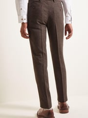 Moss Brown Slim Fit Chocolate Herringbone Suit: Trousers - Image 2 of 3