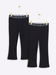 River Island Black Girls Rib Kickflare 100% Cotton Trousers 2 Pack - Image 1 of 4