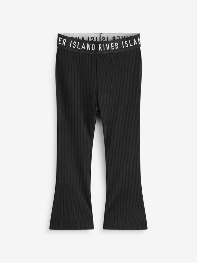 River Island Black Girls Rib Kickflare 100% Cotton Trousers 2 Pack - Image 2 of 4