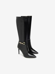 NeroGiardini Black Leather Pointed Heeled Knee High Boots - Image 3 of 5