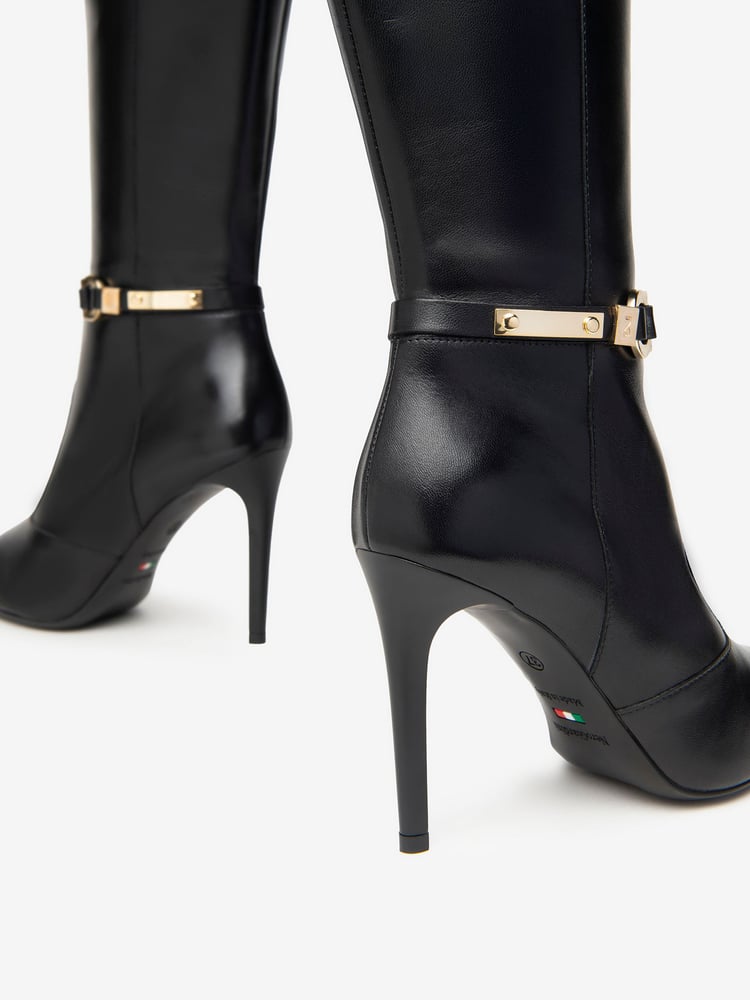 NeroGiardini Black Leather Pointed Heeled Knee High Boots - Image 5 of 5