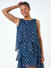 Roman Blue Shimmer Foil Print Tiered Dress - Image 2 of 5