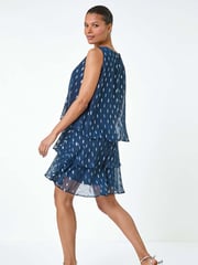 Roman Blue Shimmer Foil Print Tiered Dress - Image 3 of 5