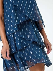 Roman Blue Shimmer Foil Print Tiered Dress - Image 5 of 5
