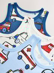 Red/Blue Emergency Vehicles 100% Cotton Vests 3 Pack (1.5-10yrs) - Image 6 of 7