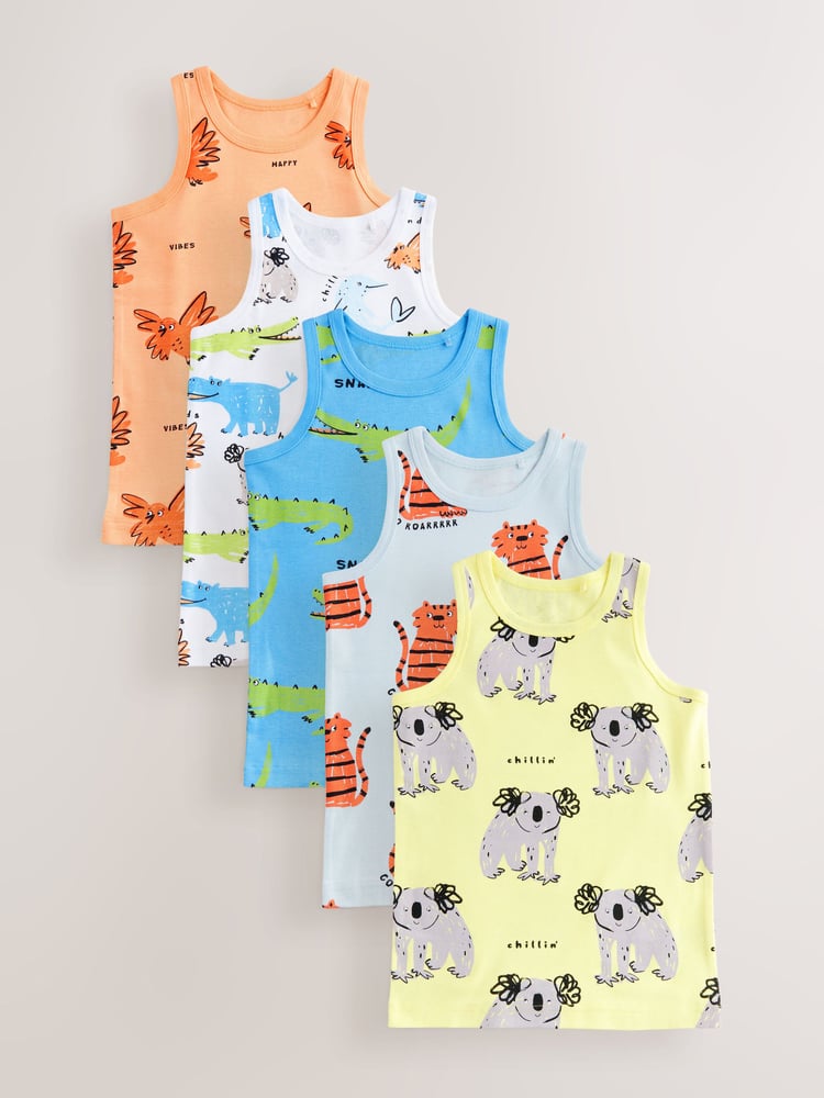Bright Animal Print 100% Cotton Vests 5 Pack (1.5-8yrs) - Image 1 of 9