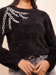 Friends Like These Black Eyelash Embellished Neck Jumper - Image 1 of 4
