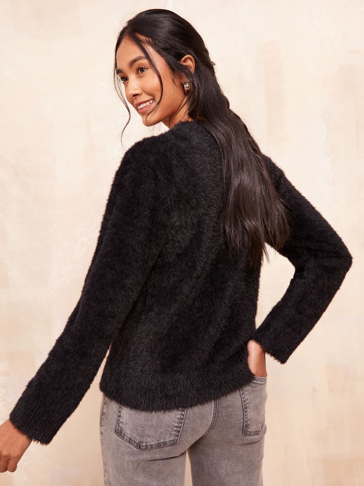 Friends Like These Black Eyelash Embellished Neck Jumper - Image 4 of 4 Friends Like These Black Eyelash Embellished Neck Jumper - Image 4 of 4