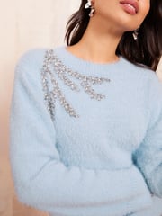 Friends Like These Blue Eyelash Embellished Neck Jumper - Image 1 of 4