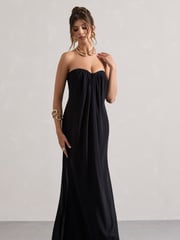 Club L London Black Kaz Chiffon Sweetheart Maxi Dress - Image 3 of 5