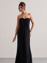 Club L London Black Kaz Chiffon Sweetheart Maxi Dress - Image 4 of 5