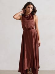 Club L London Brown Kerri Satin Cowl-Neck Maxi Dress - Image 2 of 5