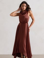 Club L London Brown Kerri Satin Cowl-Neck Maxi Dress - Image 3 of 5
